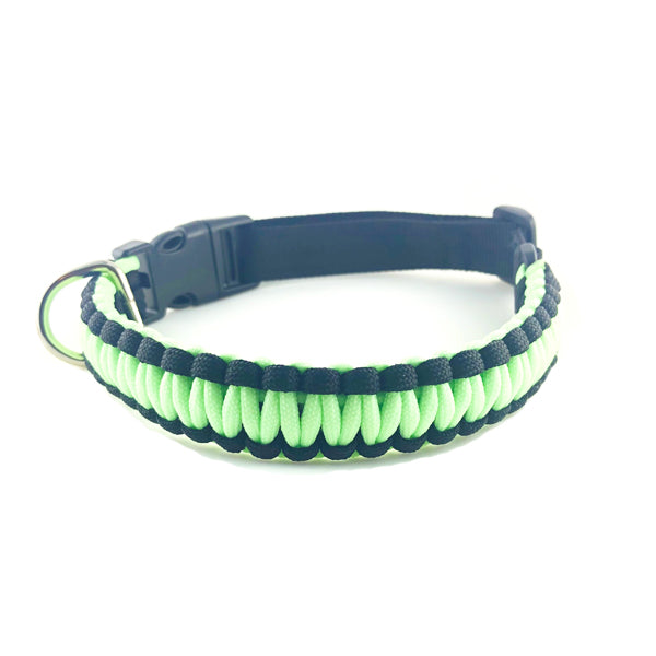 Paracord Glow In The Dark Dog Collar in lime green and black.
