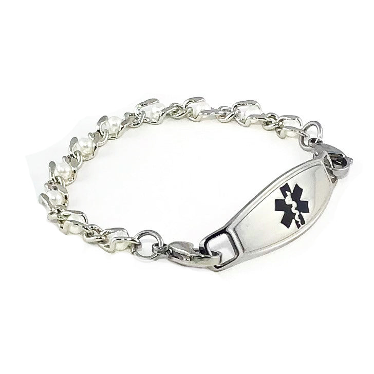 Silver Pearls Medical ID Bracelet