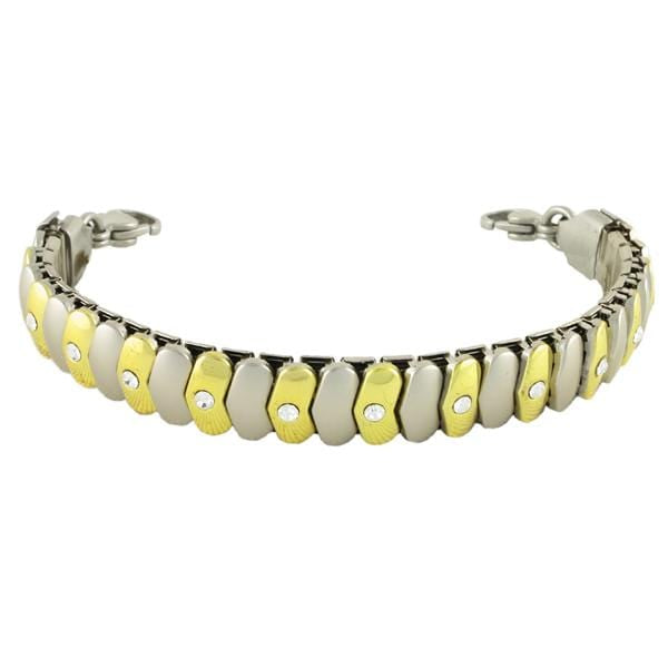 Stretch metal silver and gold replacement medical alert bracelet. studded with rhinestones