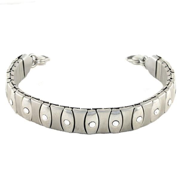 Stretch metal silver replacement medical alert bracelet studded with rhinestones..