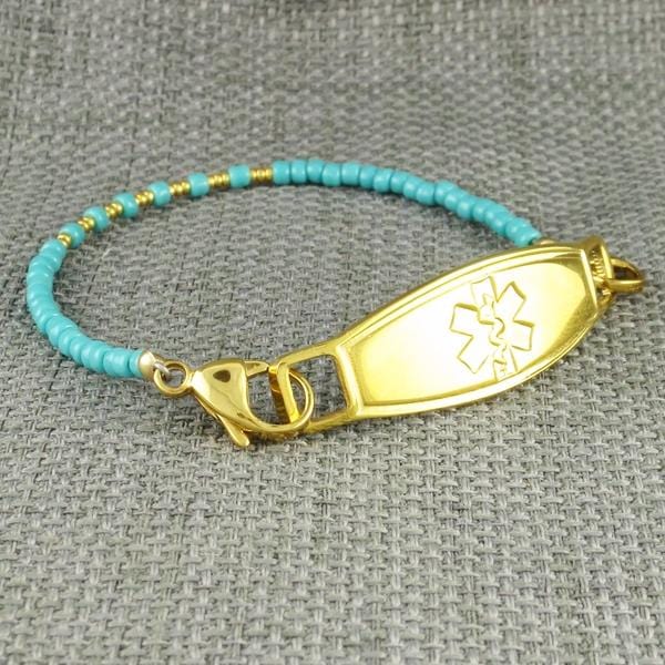 Ayita Turquoise Beaded Medical Bracelet - n-styleid.com