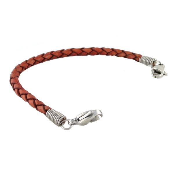 Cognac Braided Leather Bracelet Without ID Tag - n-styleid.com