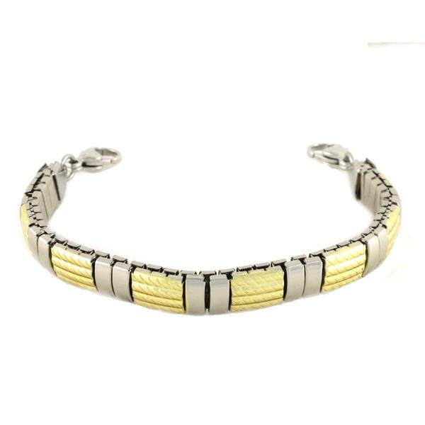 Stretch metal silver and gold replacement medical alert bracelet.