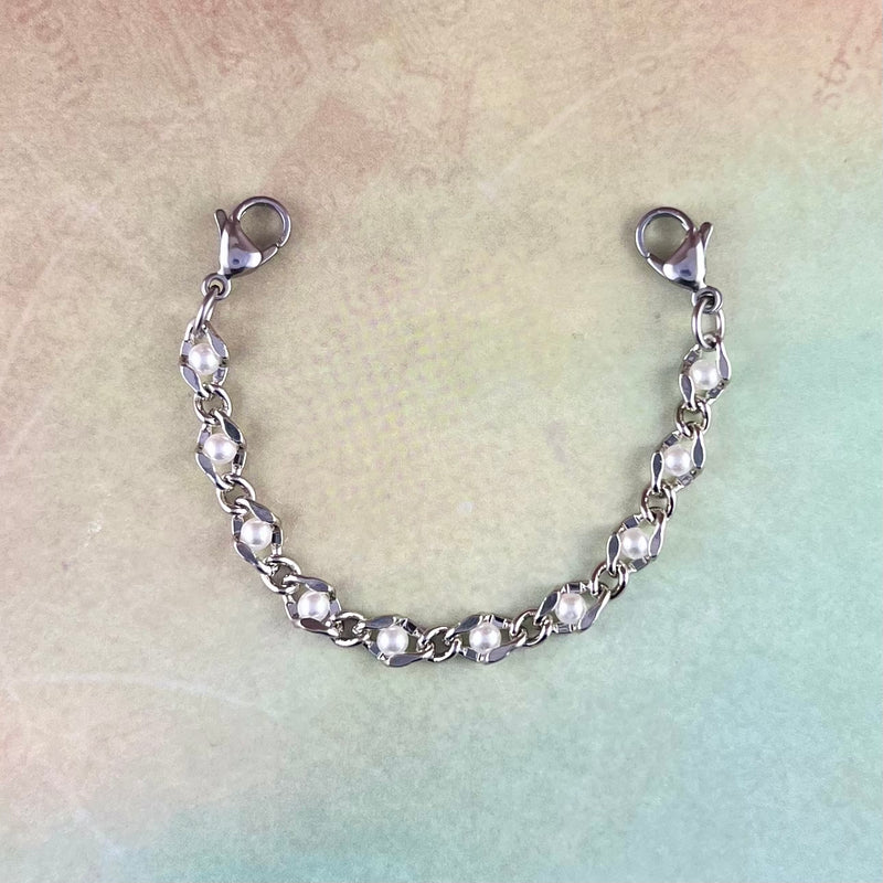 Silver and pearl chain replacement medical alert bracelet.