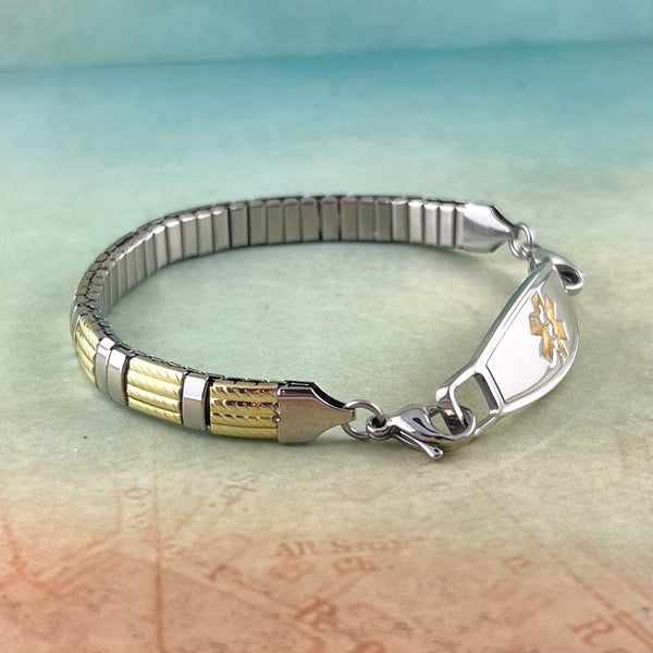 Gold and stainless steel medical alert bracelet ￼