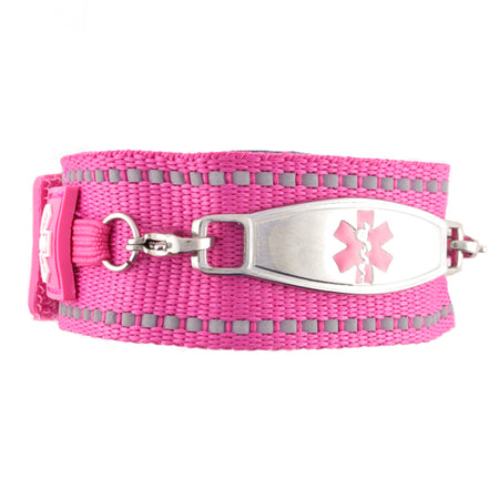 Pink nylon adjustable medical alert bracelet women