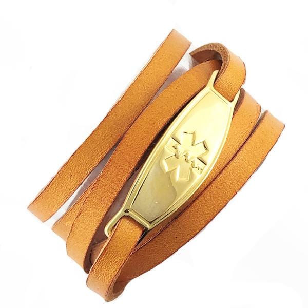 Cognac Wrap Leather Medical Alert Bracelets - n-styleid.com