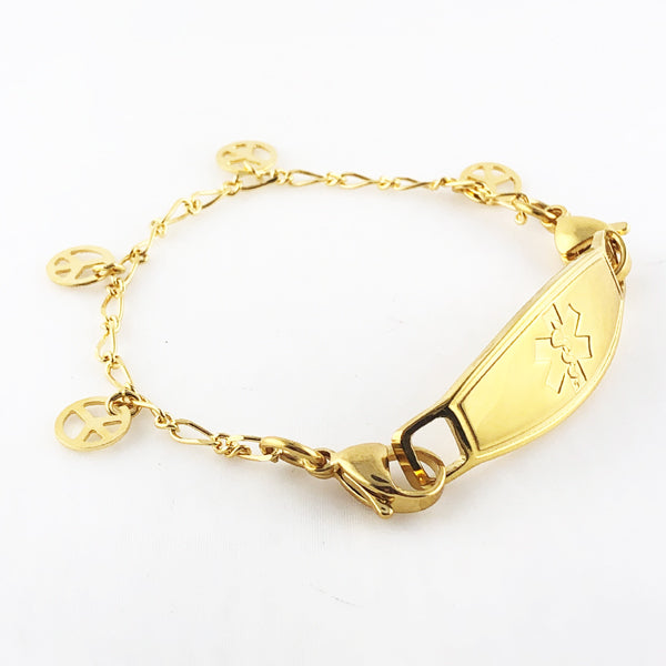 Gold Peace Medical Bracelet