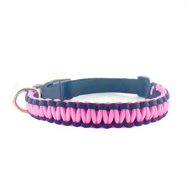 Paracord Glow In The Dark Dog Collar in Pink and Black.