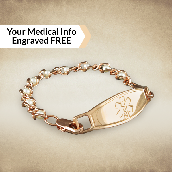 Pearl Rose Gold Medical Alert Bracelet