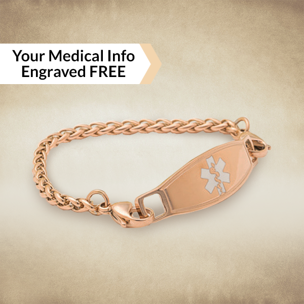 Wheat Design Rose Gold Medical Alert ID Bracelet