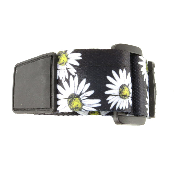 Black, white and yellow daisy nylon and Velcro replacement medical bracelet. 