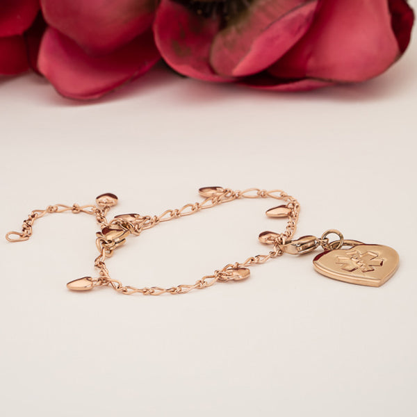 Valentine Rose Gold Medical Charm  Bracelet