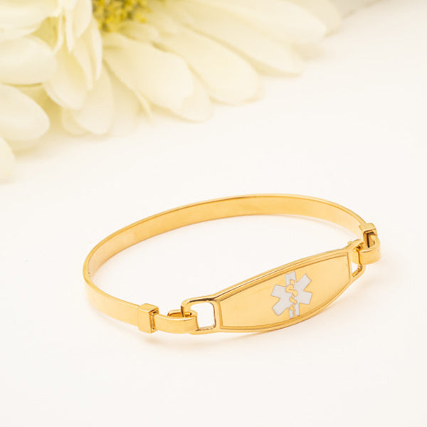 Medical Bracelet Gold Plated Bangle w/White Star