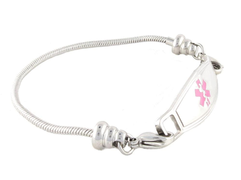 Women's Lymphedema Triple Stainless Steel Pink Medical ID Bracelet - n-styleid.com