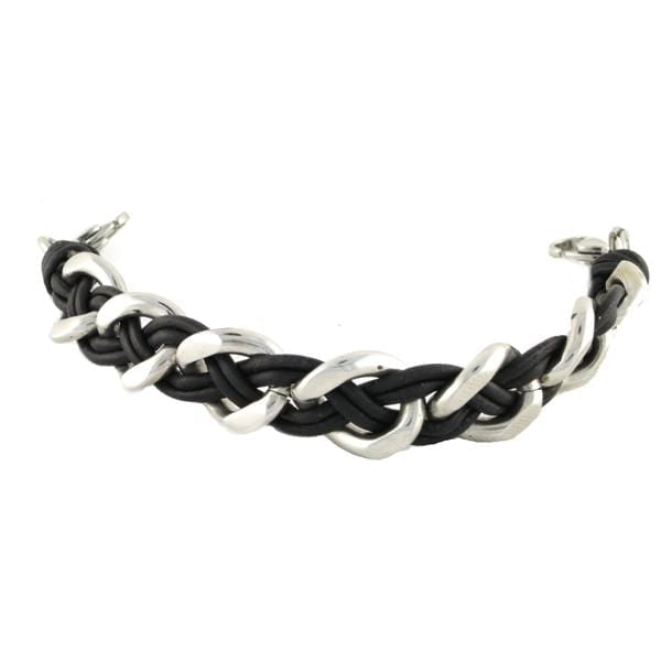 Stainless steel and black leather chain replacement medical alert bracelet.