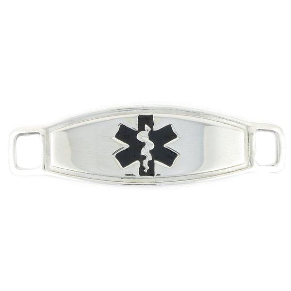 Stainless steel medical ID tag with black star of life symbol.