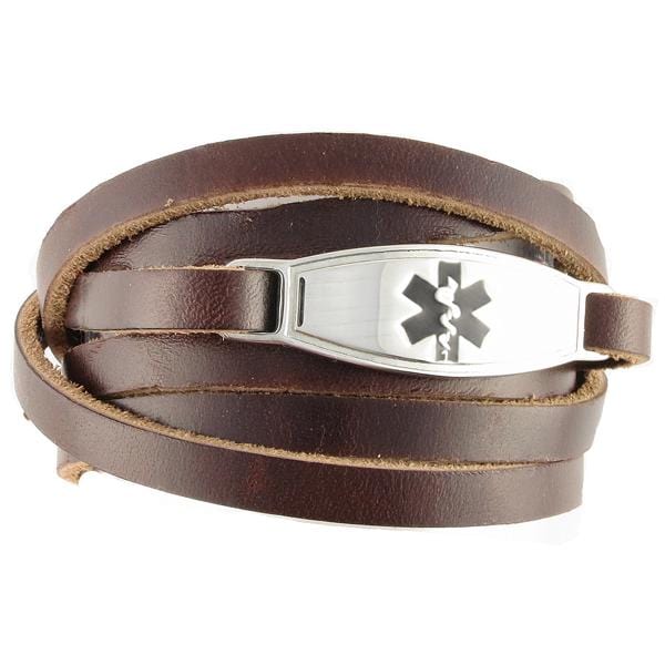 Brown Wrap Leather Medical Bracelet - n-styleid.com