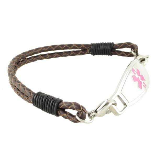 Double Braided Leather Medical Bracelet w/Contempo ID - n-styleid.com