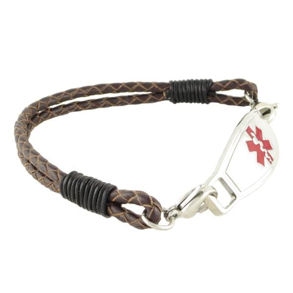 Double Braided Leather Medical Bracelet w/Contempo ID - n-styleid.com