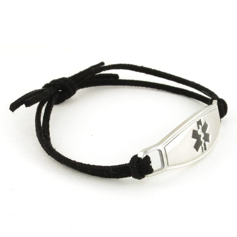 Personalized Medical Alert ID Bracelet Stainless Steel with Black Leather -  ForeverGifts.com