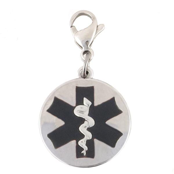 Black Round Medical Charm with Lobster Clasp - n-styleid.com