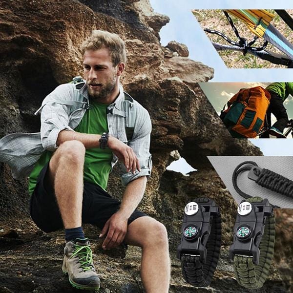 Outdoor Adventure Mountaineering Bracelet For Men Handmade Adjustable  Paracord Braclet Black Carabiner Male Punk Jewelry Pulsera