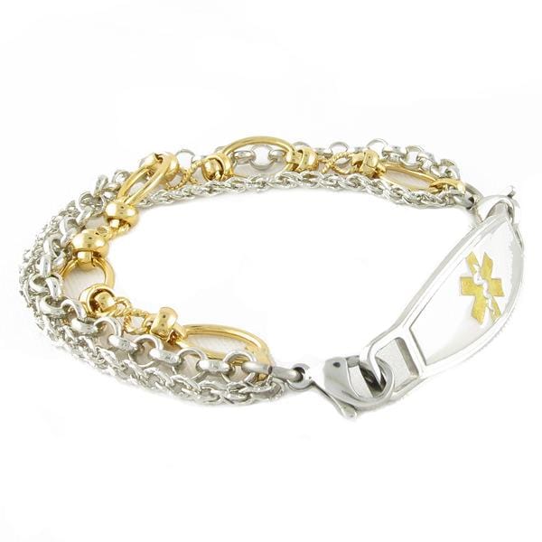 gold and silver triple chain medical alert bracelet